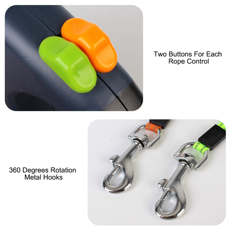 Retractable Dog Leash for Small Dogs – Reflective, 360° Swivel, Dual Dog Control