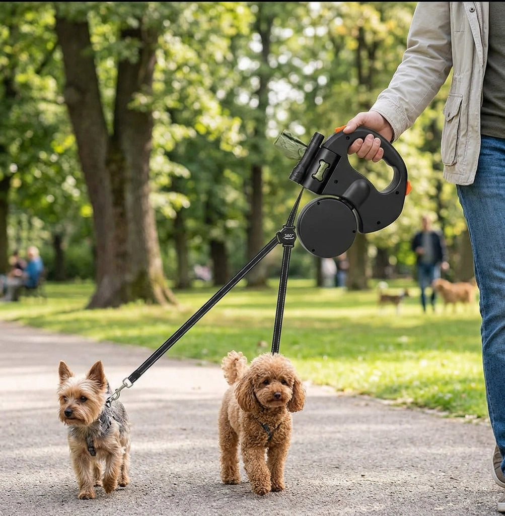 Retractable Dog Leash for Small Dogs – Reflective, 360° Swivel, Dual Dog Control